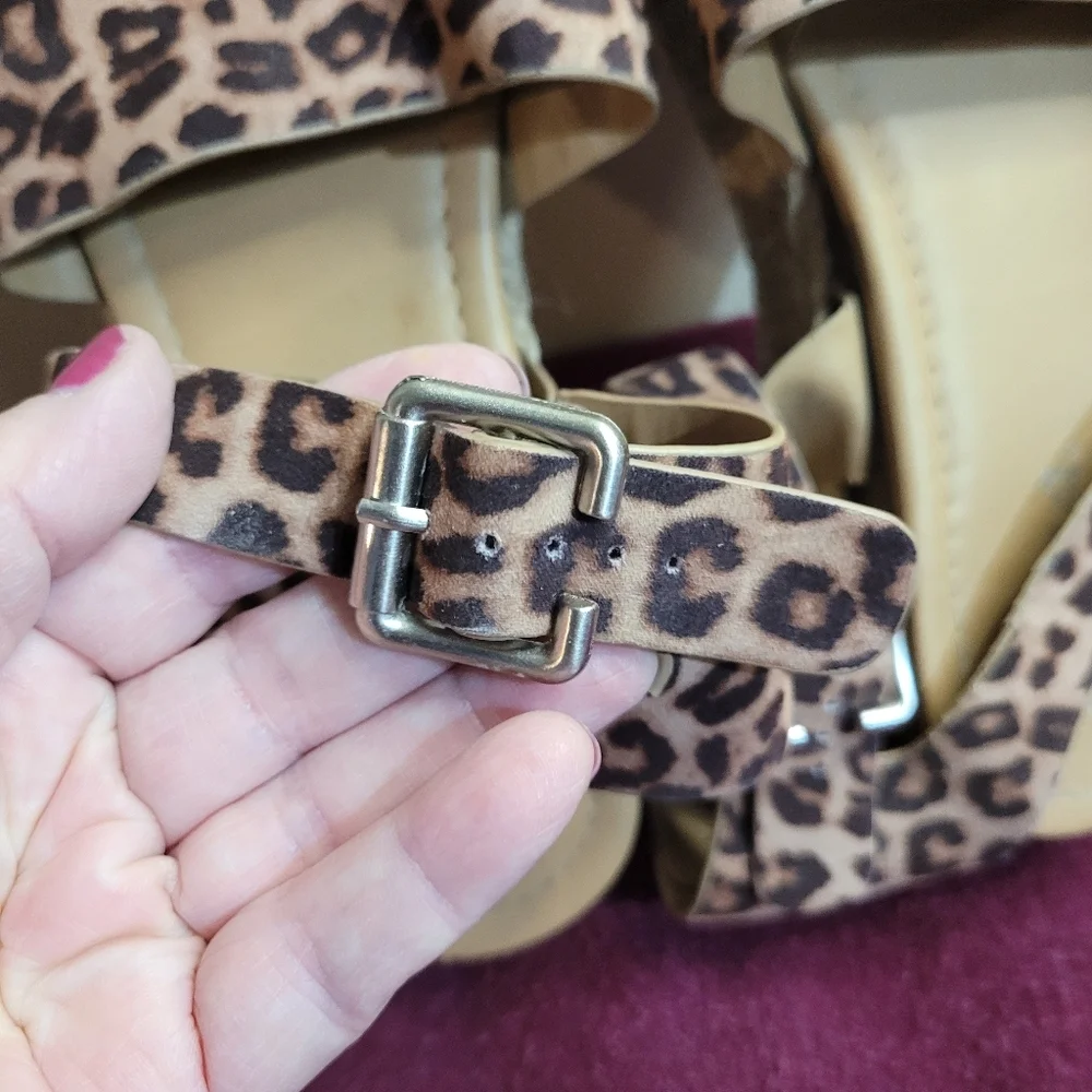 Soda Cheetah Platform Sandals with Buckle Closure, Womens Size 10